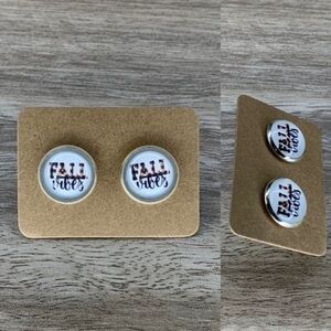 Plaid gingham “fall vibes” round 12mm earring set new